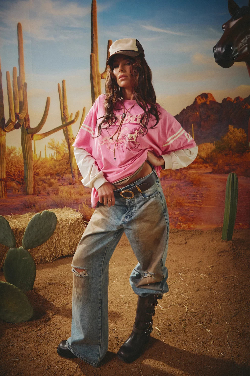SABBI Womens Neigh Sayer Long Sleeve Tee in Pink, WOMENS TEES & TANKS, SABBI, Elwood 101