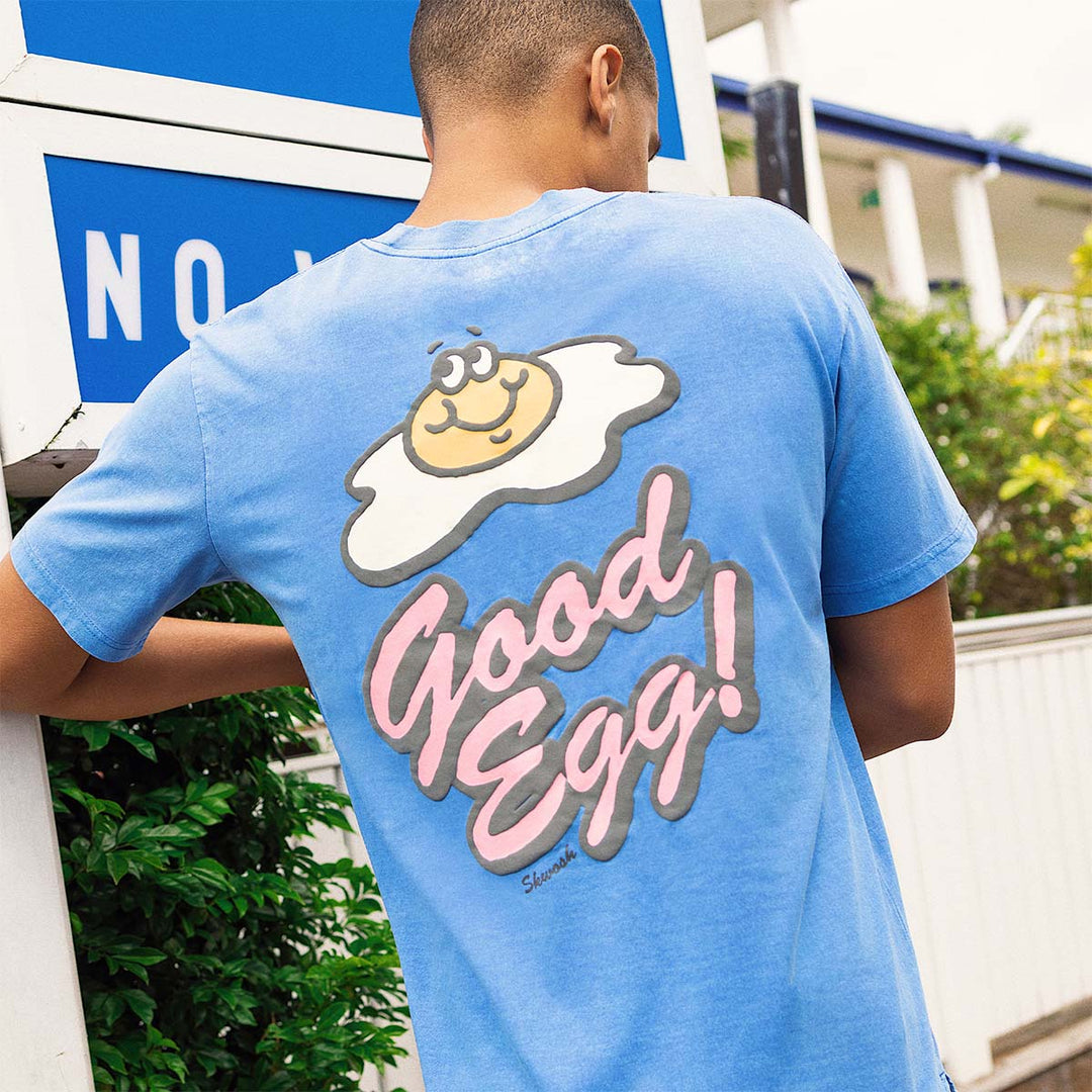 SKWOSH CLUB Mens Good Egg Regular Tee - Washed Blue, MENS TEE SHIRTS, SKWOSH CLUB, Elwood 101