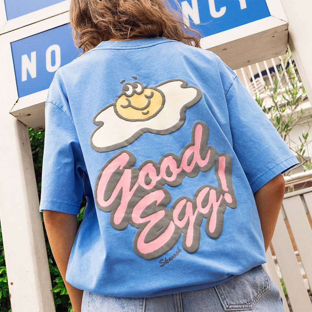 SKWOSH CLUB Mens Good Egg Regular Tee - Washed Blue, MENS TEE SHIRTS, SKWOSH CLUB, Elwood 101