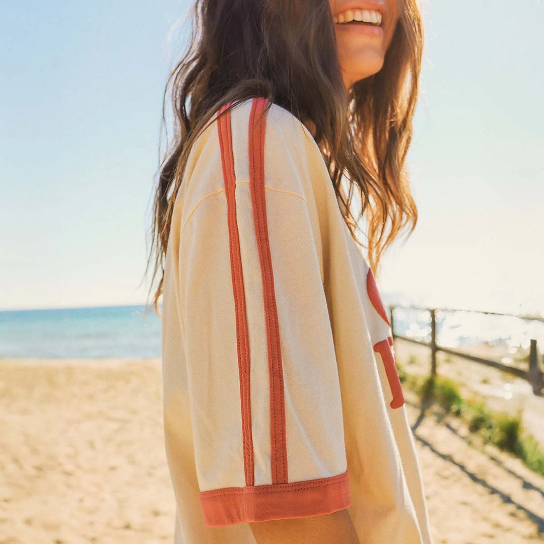 SKWOSH Mens Gone Fishin' Boxy Ringer Tee in Off White