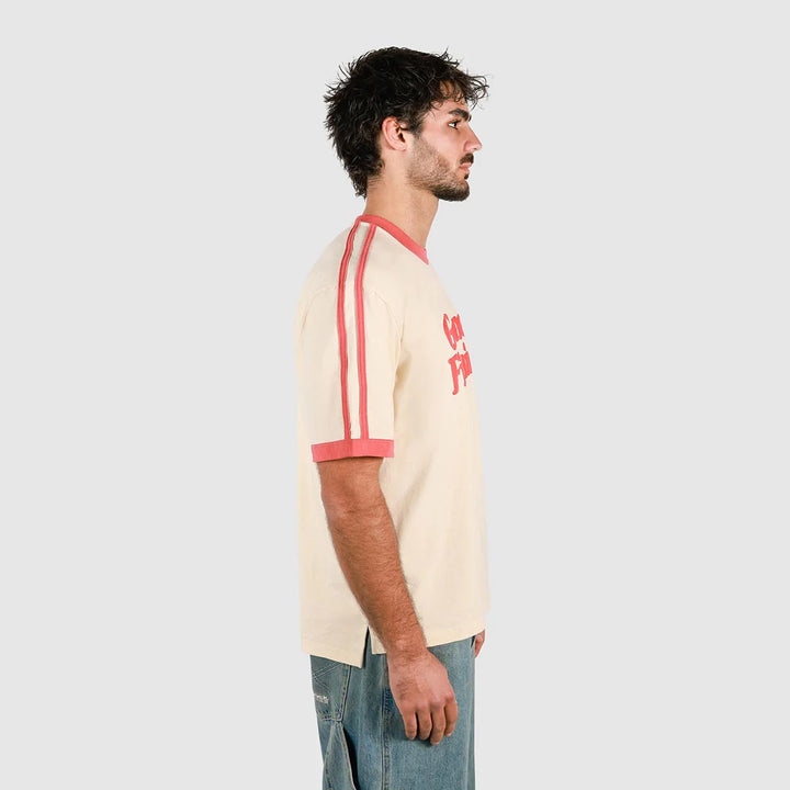 SKWOSH Mens Gone Fishin' Boxy Ringer Tee in Off White