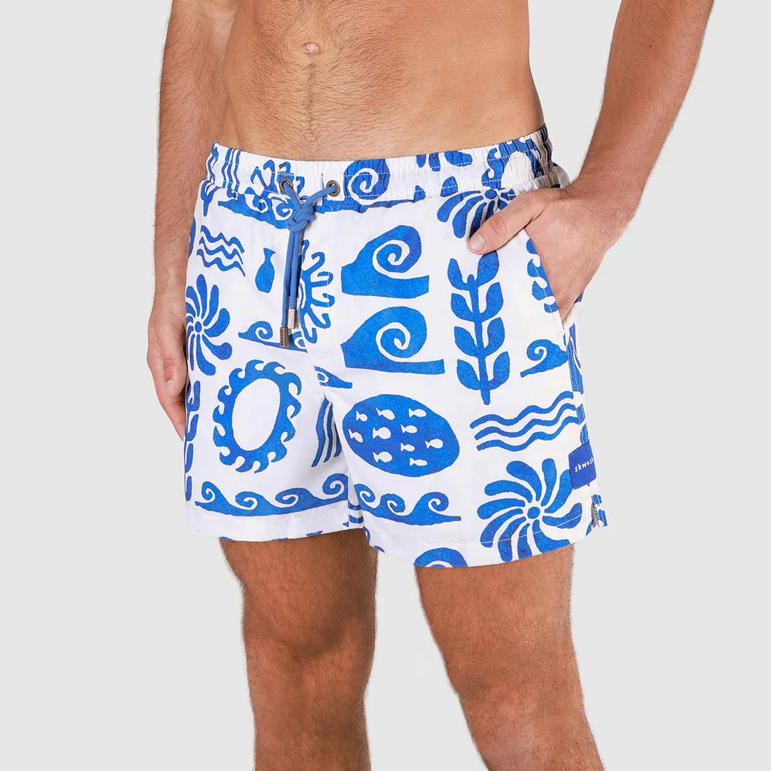 SKWOSH CLUB Mens Greek Yoghurt Swim Shorts in White, MENS SHORTS, SKWOSH CLUB, Elwood 101
