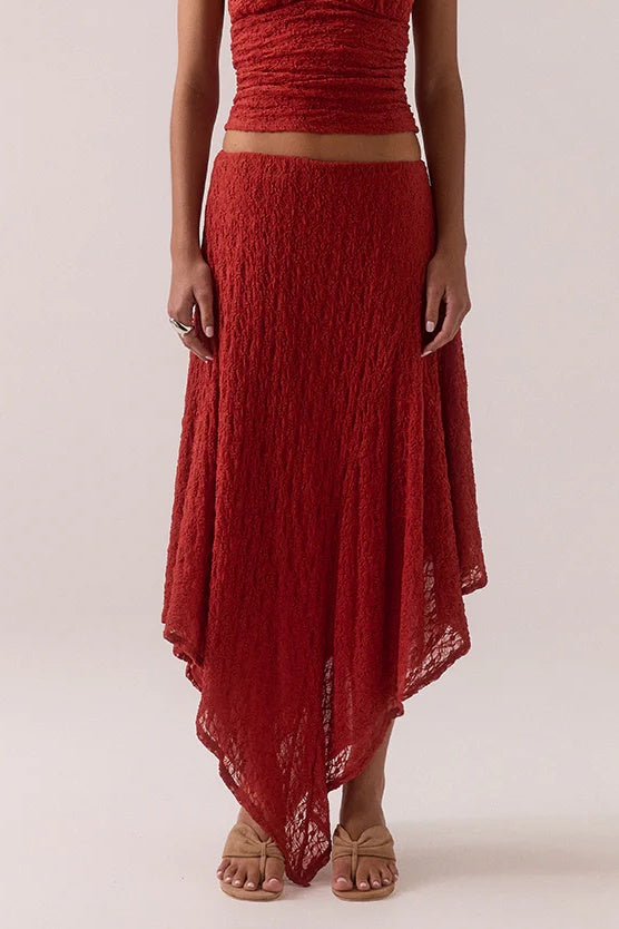 SOVERE Womens Aaila Lace Skirt in Blood Orange, WOMENS SKIRTS, SOVERE, Elwood 101