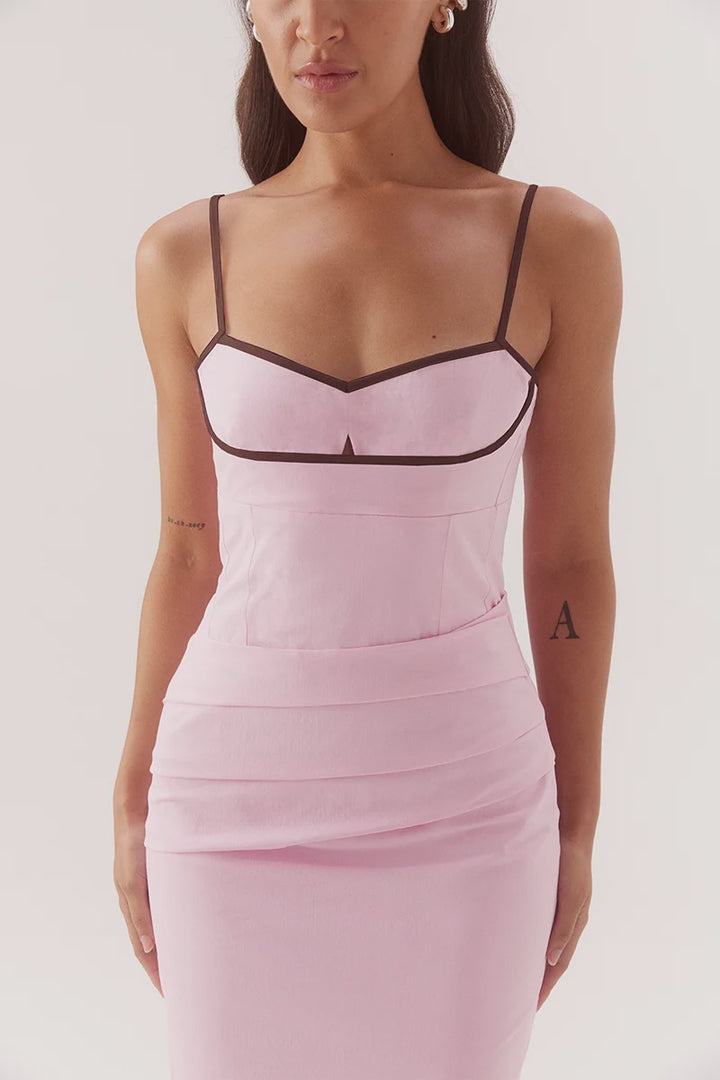 SOVERE Womens Britta Dress in Peony Pink / Chocolate