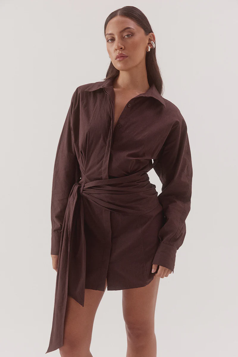 SOVERE Womens Marlowe Shirt Dress in Espresso