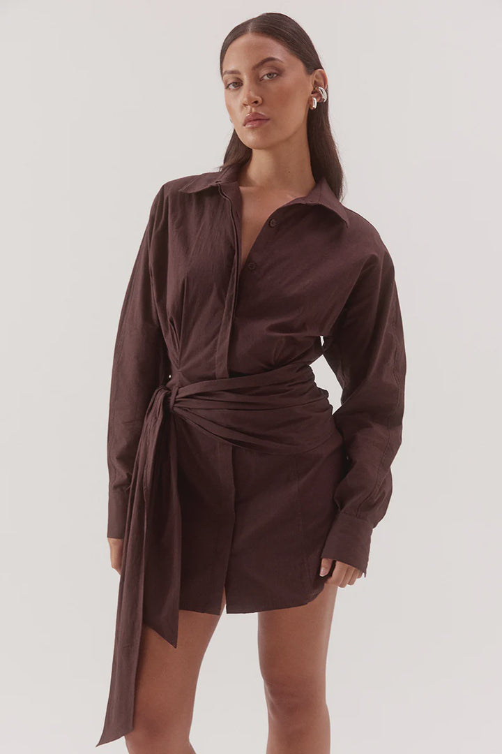 SOVERE Womens Marlowe Shirt Dress in Espresso