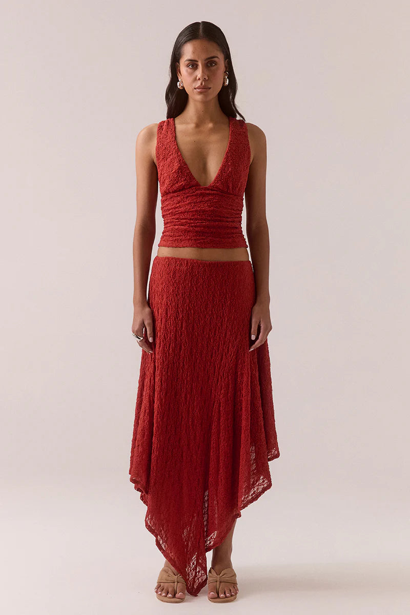 SOVERE Womens Aaila Lace Top in Blood Orange, WOMENS TOPS & SHIRTS, SOVERE, Elwood 101