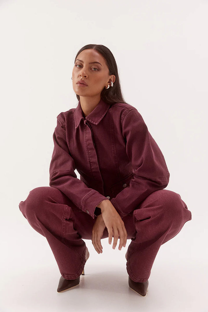 SOVERE Womens Blaine Denim Jacket in Vino