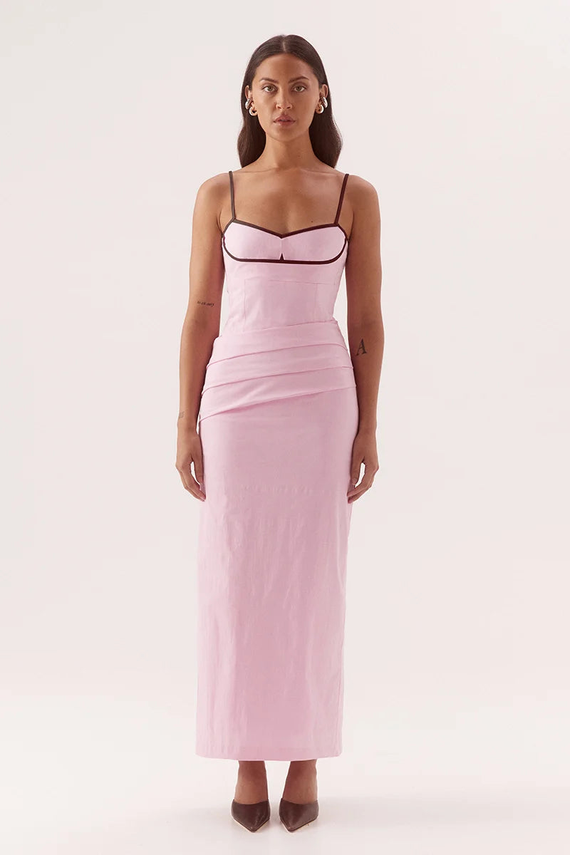SOVERE Womens Britta Dress in Peony Pink / Chocolate