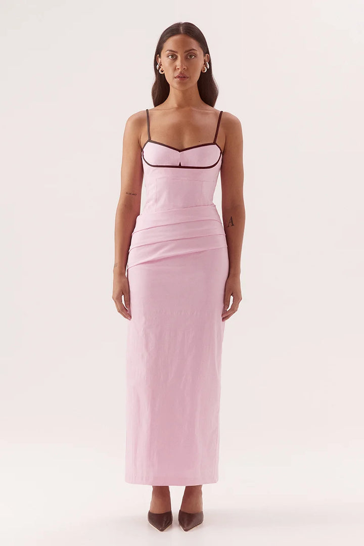 SOVERE Womens Britta Dress in Peony Pink / Chocolate