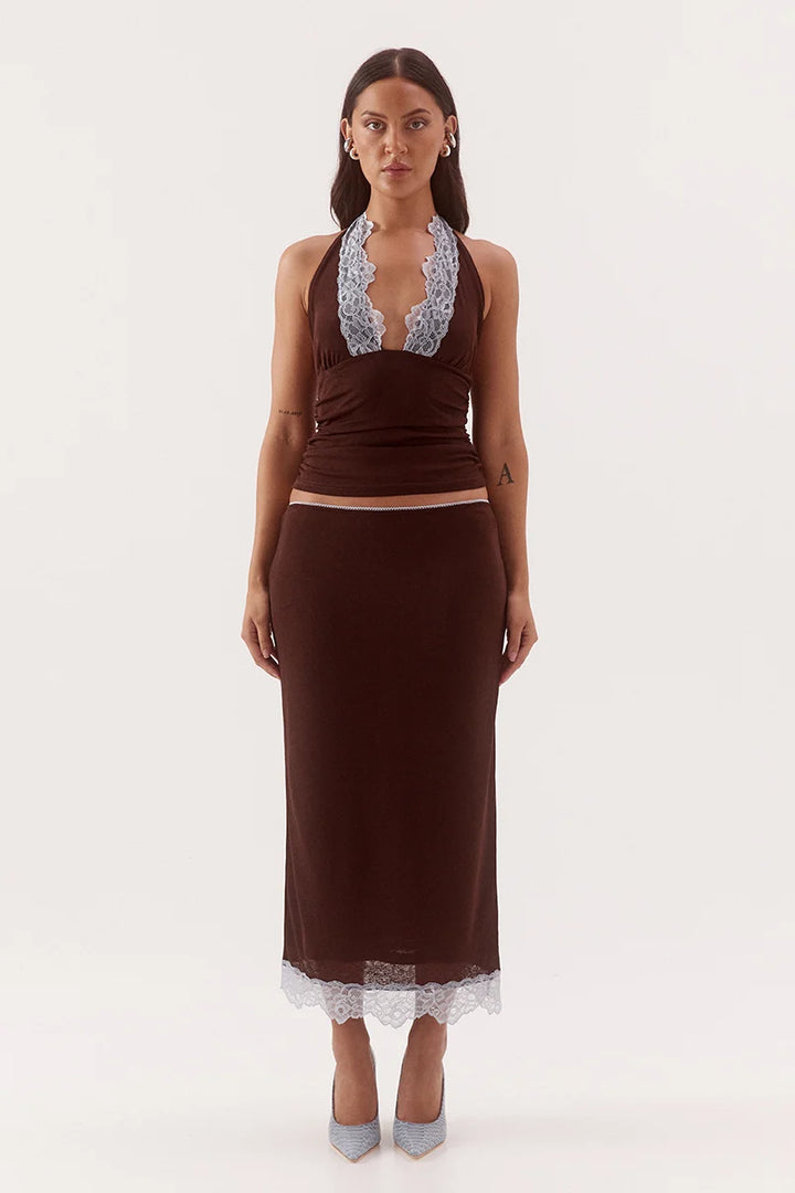SOVERE Womens Harlow Top In Choc / Sky