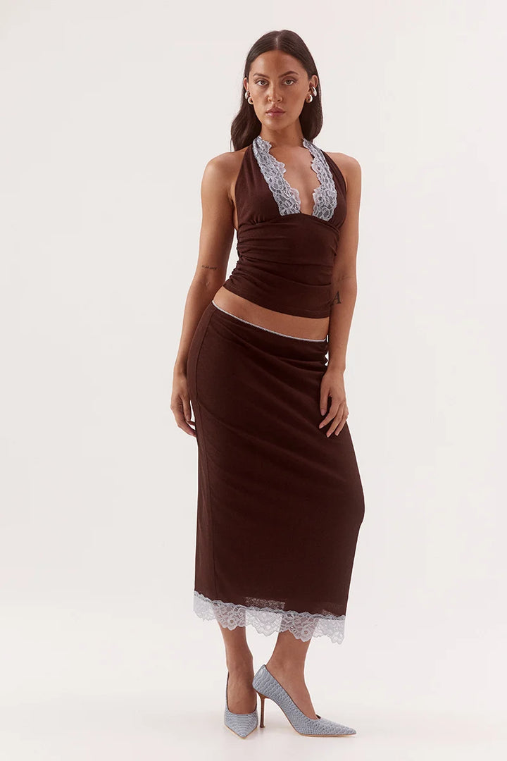SOVERE Womens Harlow Top In Choc / Sky