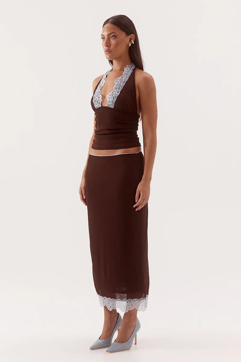 SOVERE Womens Harlow Top In Choc / Sky