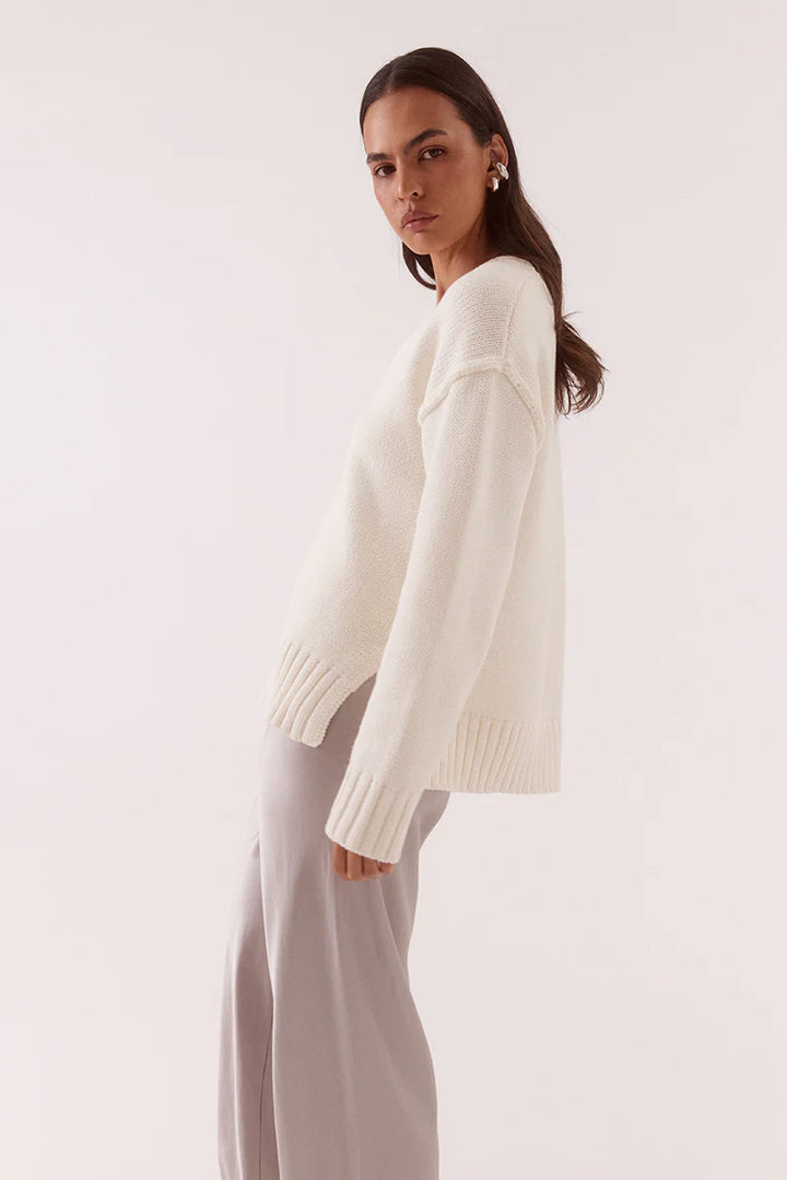 SOVERE Womens Lane Plunge Sweater in Cream
