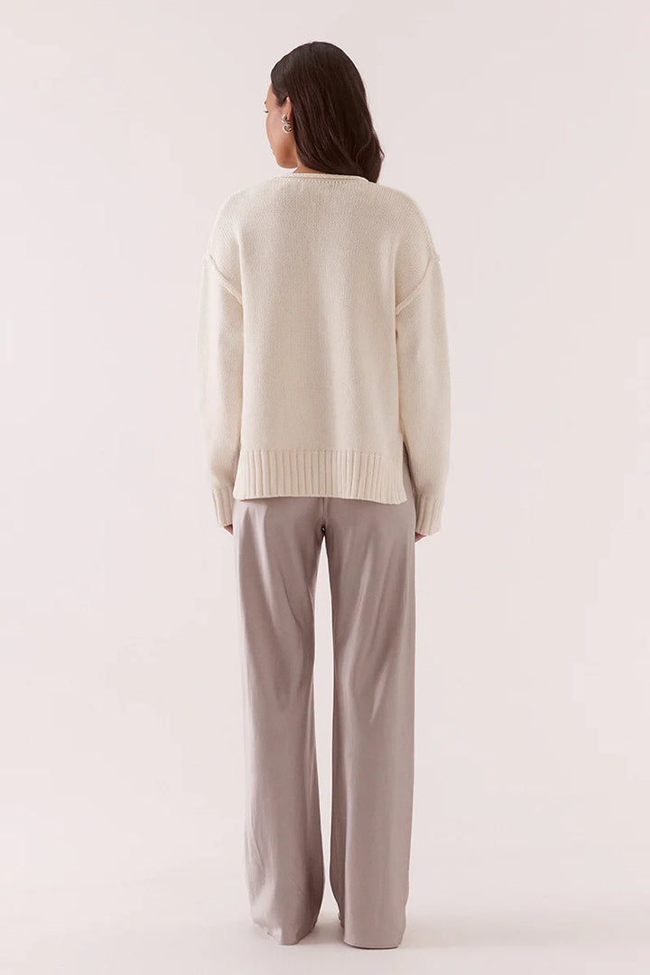 SOVERE Womens Lane Plunge Sweater in Cream