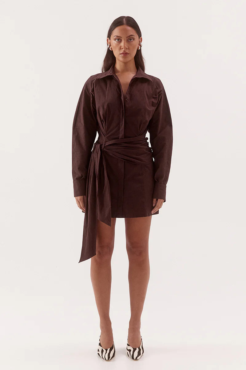 SOVERE Womens Marlowe Shirt Dress in Espresso