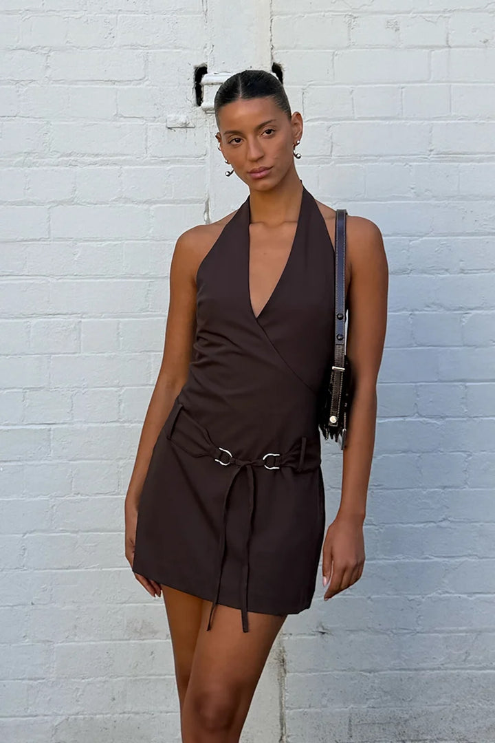 SOVERE Womens Sadie Mini Dress In Dark Chocolate