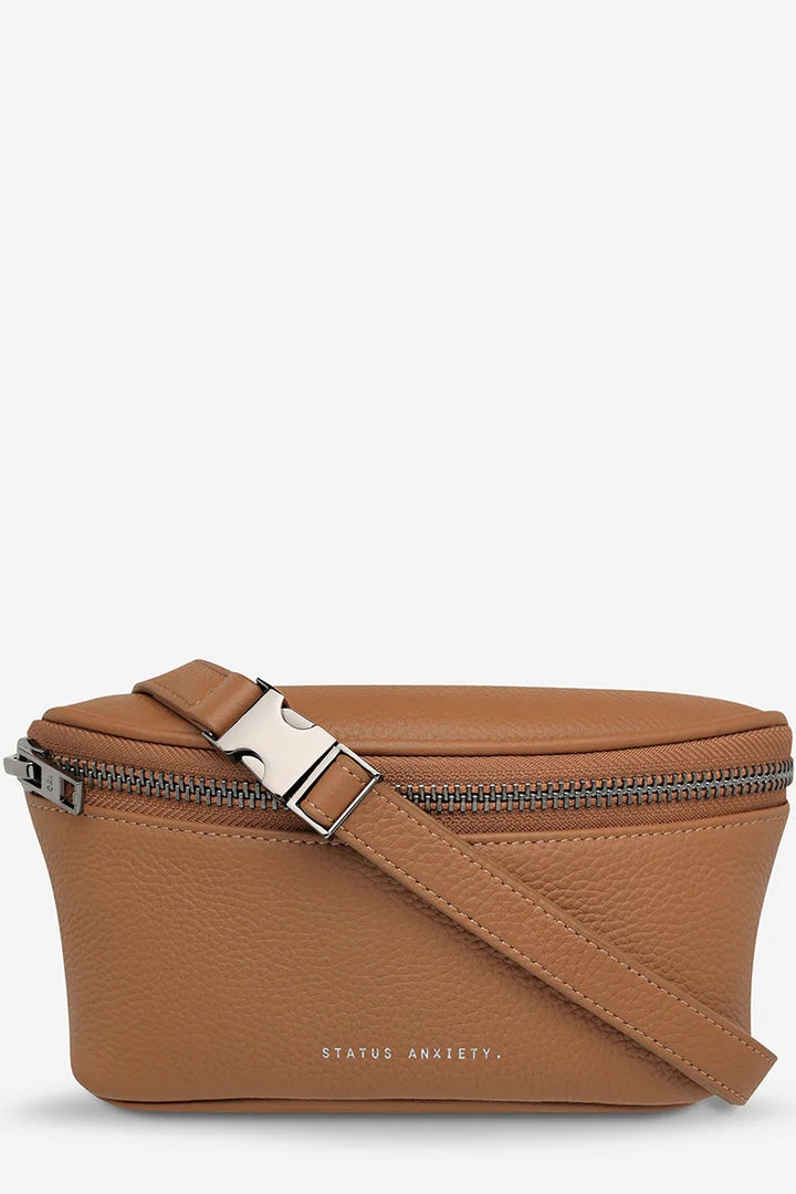 STATUS ANXIETY Womens Best Lies Leather Bum Bag in Camel