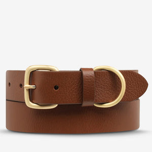 STATUS ANXIETY Womens Disarm Leather Belt - Tan w Gold Buckle, WOMENS BELTS, STATUS ANXIETY, Elwood 101