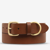 STATUS ANXIETY Womens Disarm Leather Belt - Tan w Gold Buckle, WOMENS BELTS, STATUS ANXIETY, Elwood 101