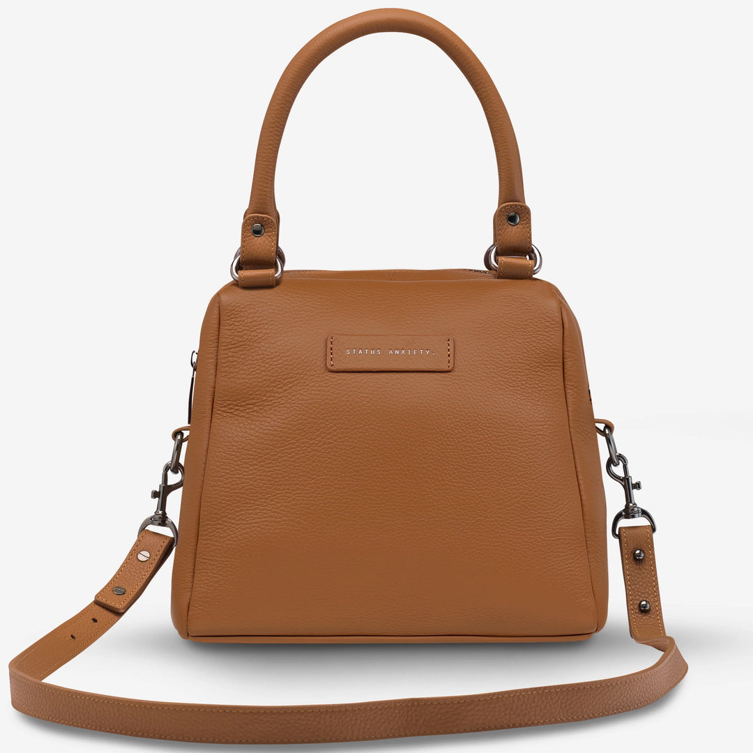 STATUS ANXIETY Womens Last Mountains Leather Bag - Camel, WOMENS BAGS & CLUTCHES, STATUS ANXIETY, Elwood 101