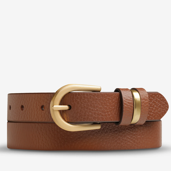 STATUS ANXIETY Womens Over And Over Leather Belt - Tan/ Gold, WOMENS BELTS, STATUS ANXIETY, Elwood 101