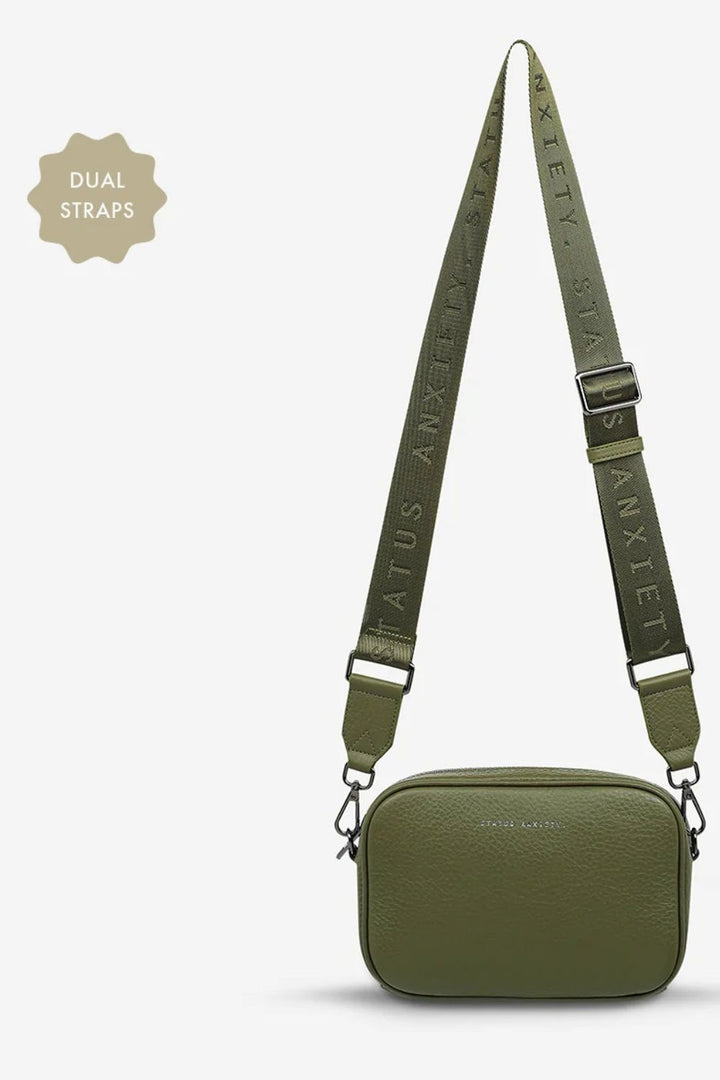 STATUS ANXIETY Womens Plunder Leather Bag with Dual Strap in Khaki, WOMENS BAGS & CLUTCHES, STATUS ANXIETY, Elwood 101