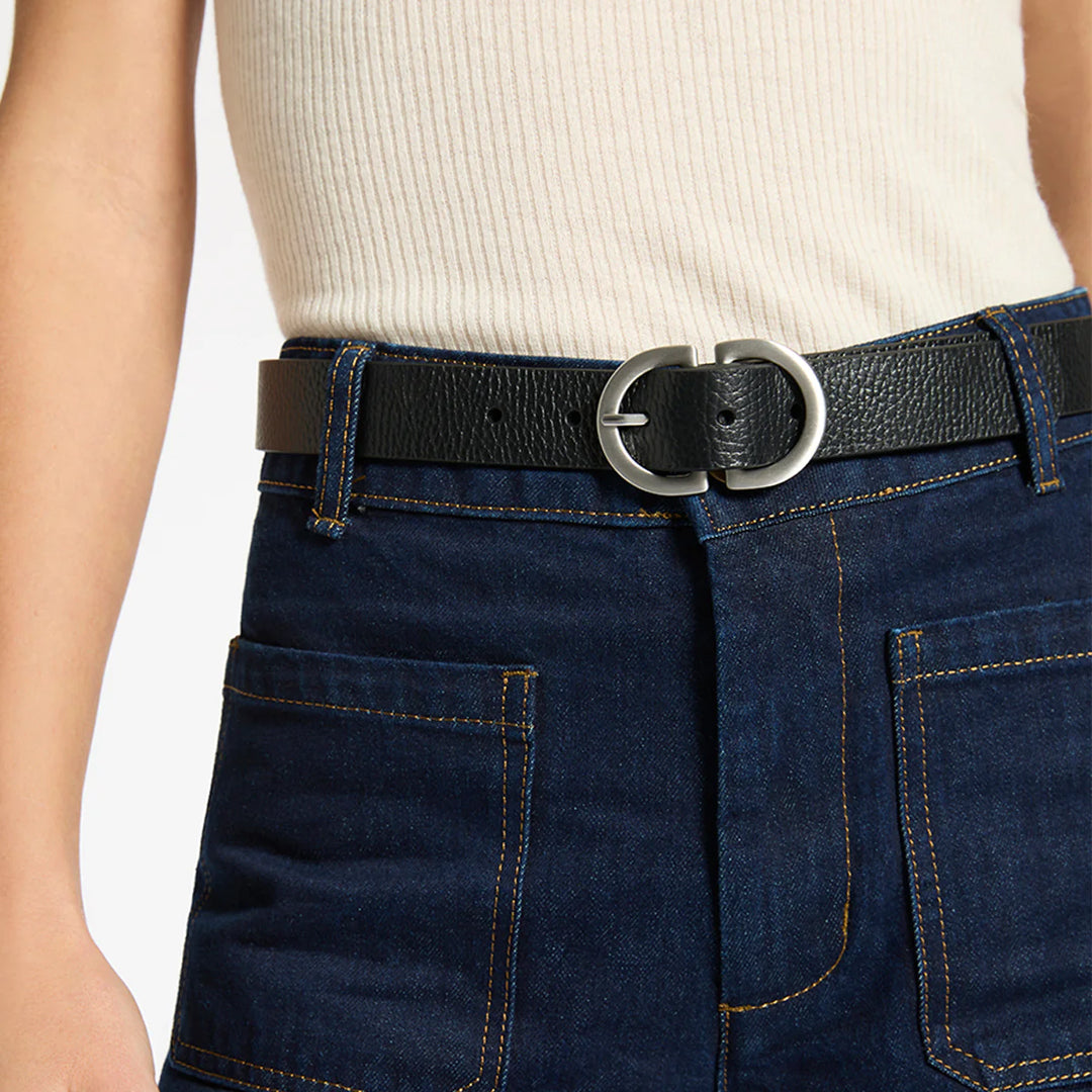 STATUS ANXIETY Womens In Reverse Leather Belt - Black/Silver, WOMENS BELTS, STATUS ANXIETY, Elwood 101