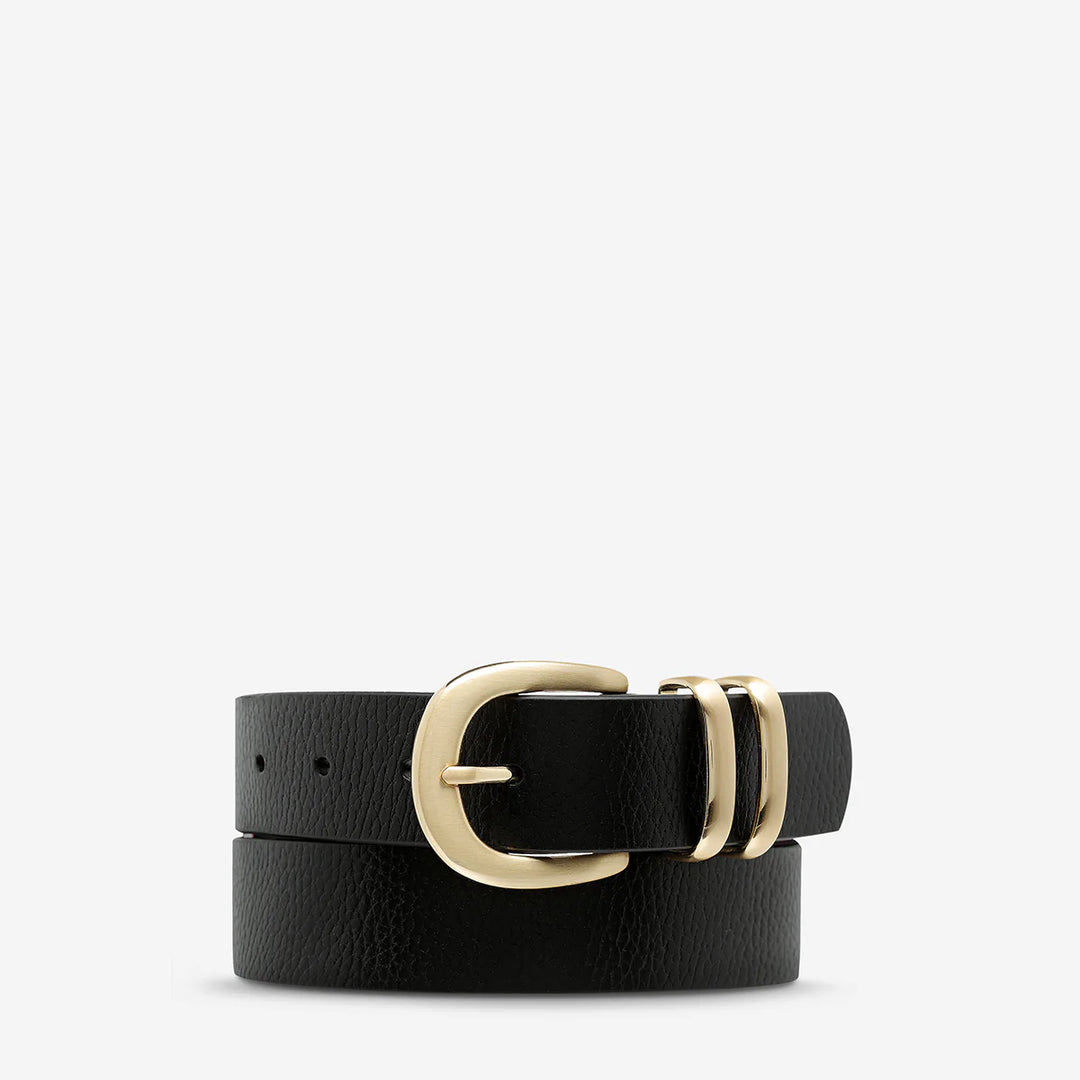 STATUS ANXIETY Womens Let It Be Leather Belt - Black/Gold, WOMENS BELTS, STATUS ANXIETY, Elwood 101