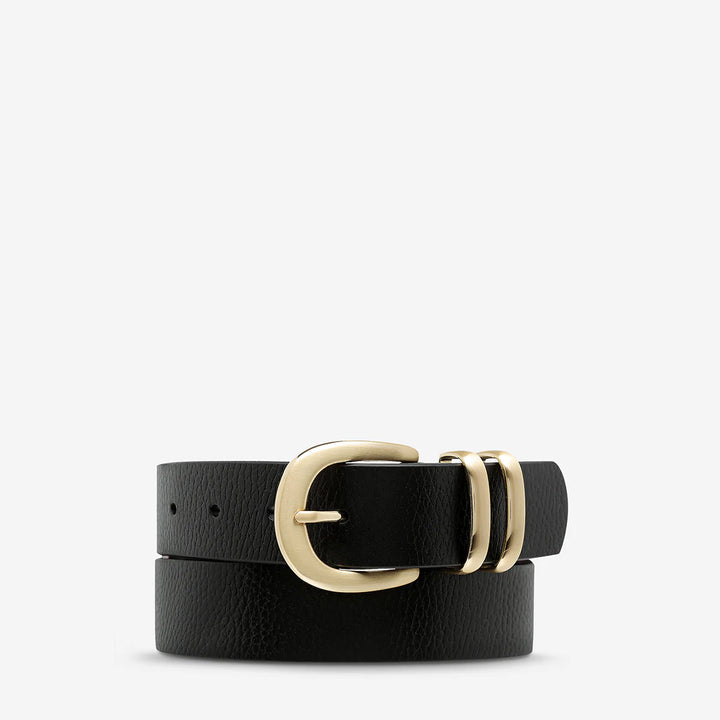 STATUS ANXIETY Womens Let It Be Leather Belt - Black/Gold, WOMENS BELTS, STATUS ANXIETY, Elwood 101