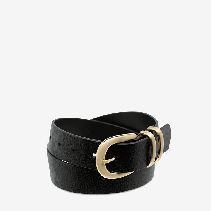 STATUS ANXIETY Womens Let It Be Leather Belt - Black/Gold, WOMENS BELTS, STATUS ANXIETY, Elwood 101