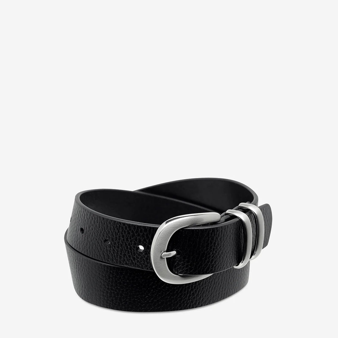 STATUS ANXIETY Womens Let It Be Leather Belt - Black/Silver, WOMENS BELTS, STATUS ANXIETY, Elwood 101