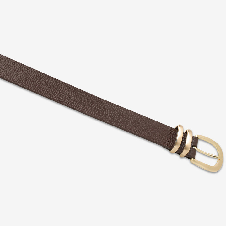STATUS ANXIETY Womens Let It Be Leather Belt - Choc/Gold, WOMENS BELTS, STATUS ANXIETY, Elwood 101