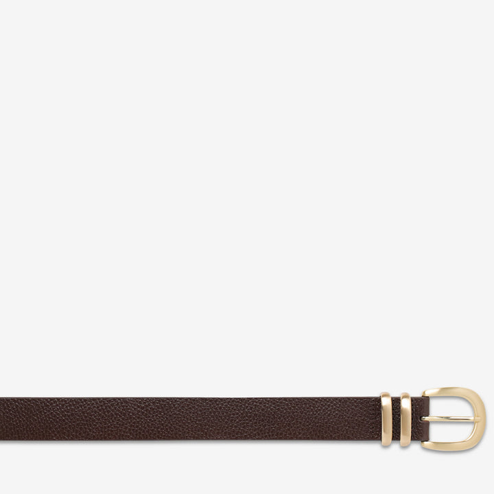 STATUS ANXIETY Womens Let It Be Leather Belt - Choc/Gold, WOMENS BELTS, STATUS ANXIETY, Elwood 101