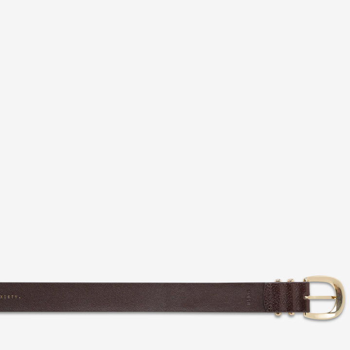 STATUS ANXIETY Womens Let It Be Leather Belt - Choc/Gold, WOMENS BELTS, STATUS ANXIETY, Elwood 101
