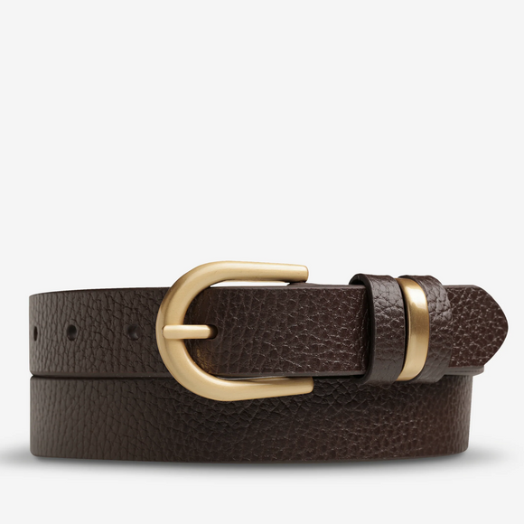 STATUS ANXIETY Womens Over And Over Leather Belt - Choc/ Gold, WOMENS BELTS, STATUS ANXIETY, Elwood 101