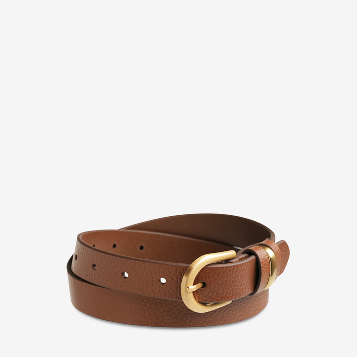 STATUS ANXIETY Womens Over And Over Leather Belt - Tan/ Gold, WOMENS BELTS, STATUS ANXIETY, Elwood 101