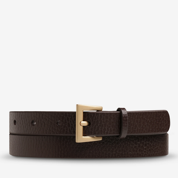 STATUS ANXIETY Womens Part Of Me Leather Belt - Choc/ Gold, WOMENS BELTS, STATUS ANXIETY, Elwood 101