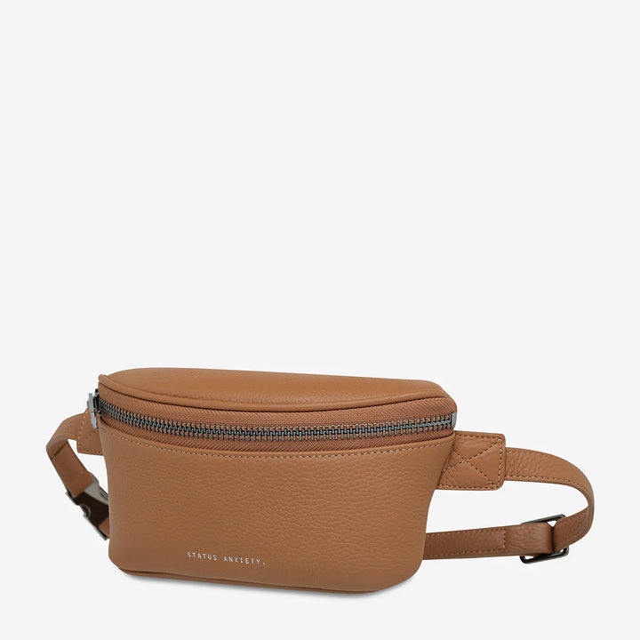 STATUS ANXIETY Womens Best Lies Leather Bum Bag in Camel