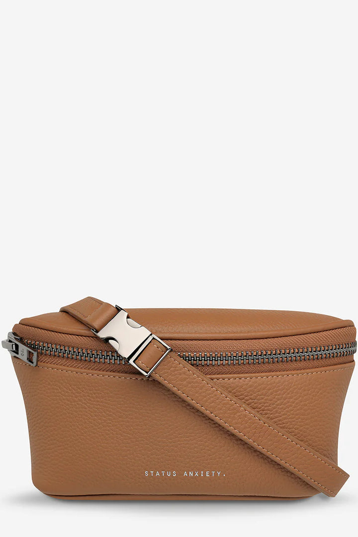STATUS ANXIETY Womens Best Lies Leather Bum Bag in Camel