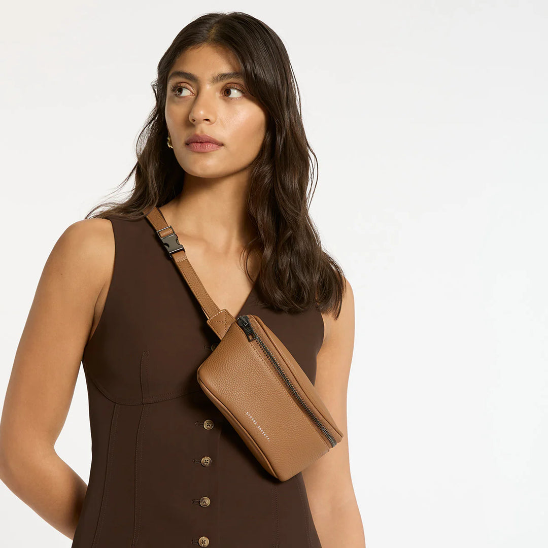 STATUS ANXIETY Womens Best Lies Leather Bum Bag in Camel