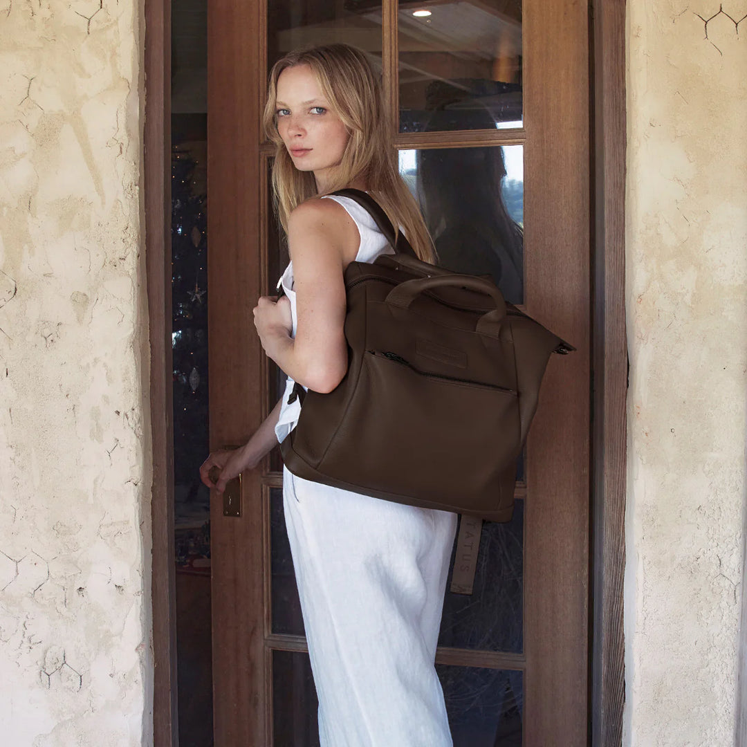 STATUS ANXIETY Womens Comes In Waves Leather Bag - Cocoa, WOMENS BAGS & CLUTCHES, STATUS ANXIETY, Elwood 101