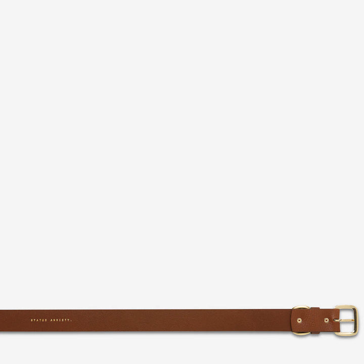 STATUS ANXIETY Womens Disarm Leather Belt - Tan w Gold Buckle, WOMENS BELTS, STATUS ANXIETY, Elwood 101