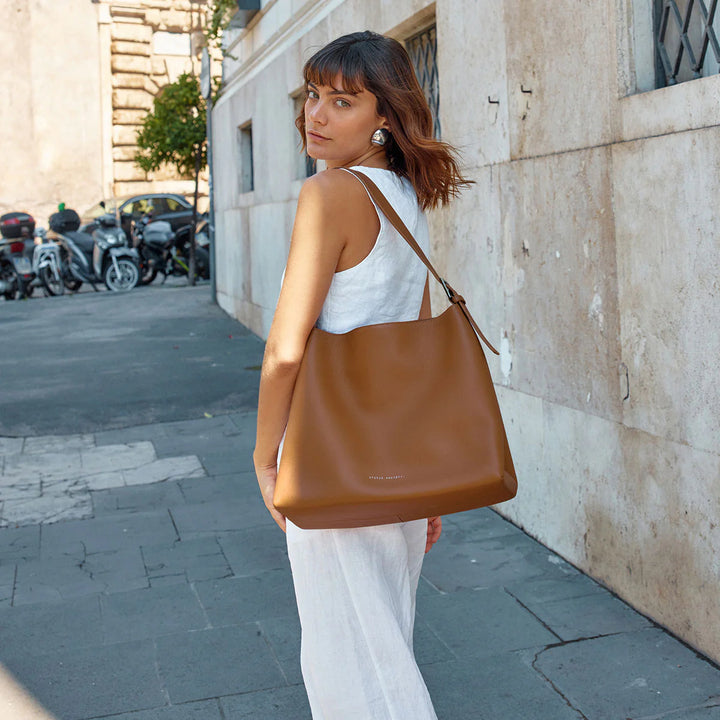 STATUS ANXIETY Womens Forget About It Leather Tote Bag - Camel, WOMENS BAGS & CLUTCHES, STATUS ANXIETY, Elwood 101