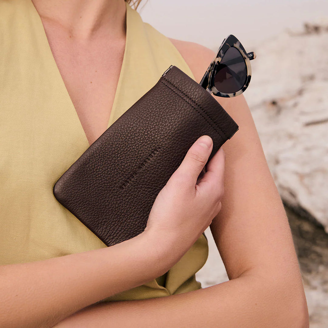 STATUS ANXIETY Keepsake Sunglasses Case in Cocoa Leather, SUNGLASSES UNISEX, STATUS ANXIETY, Elwood 101