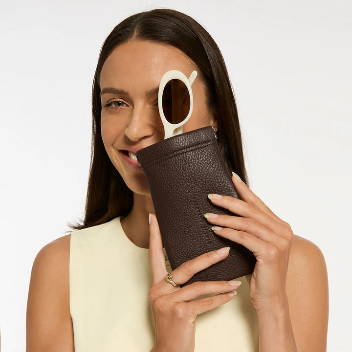 STATUS ANXIETY Keepsake Sunglasses Case in Cocoa Leather, SUNGLASSES UNISEX, STATUS ANXIETY, Elwood 101