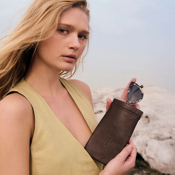 STATUS ANXIETY Keepsake Sunglasses Case in Cocoa Leather, SUNGLASSES UNISEX, STATUS ANXIETY, Elwood 101