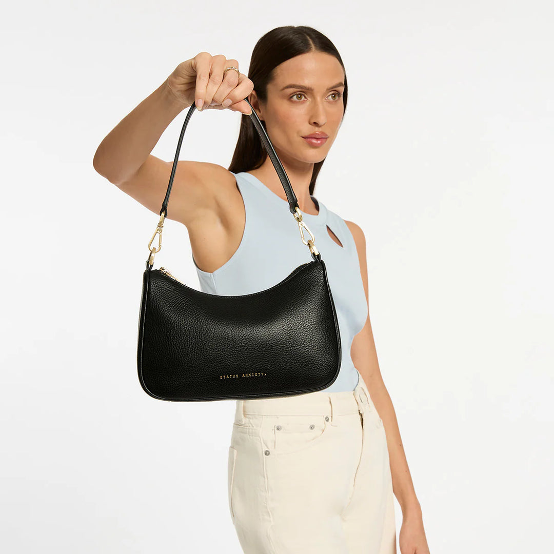 STATUS ANXIETY Womens Look Both Ways Leather Bag in Black w Brushed Gold, WOMENS BAGS & CLUTCHES, STATUS ANXIETY, Elwood 101
