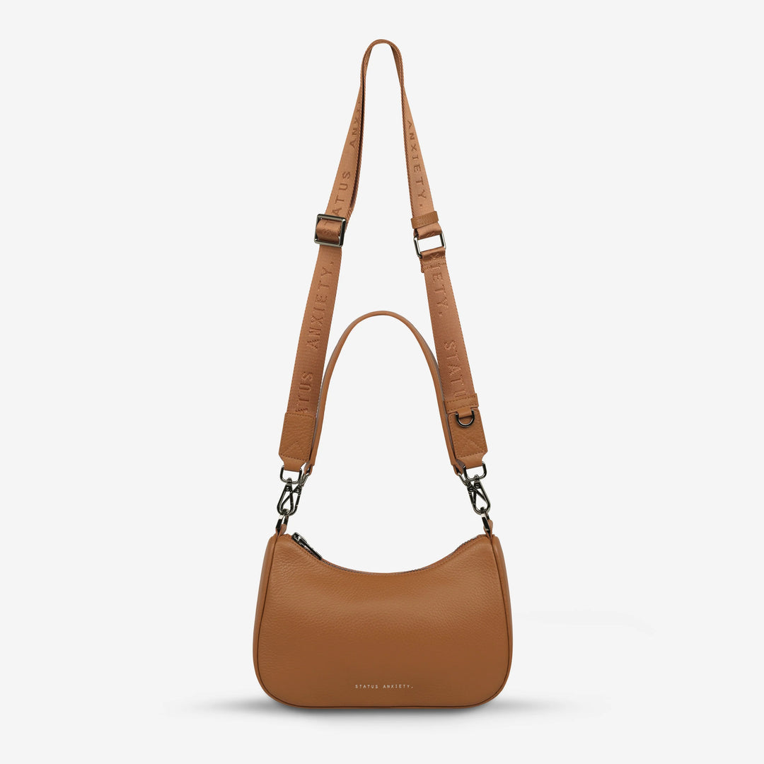 STATUS ANXIETY Womens Look Both Ways Leather Bag in Camel, WOMENS BAGS & CLUTCHES, STATUS ANXIETY, Elwood 101