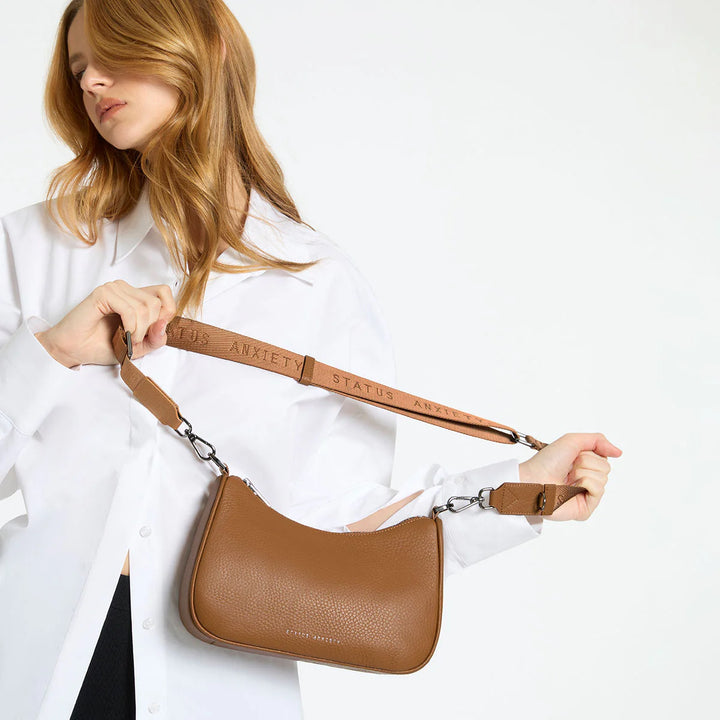 STATUS ANXIETY Womens Look Both Ways Leather Bag in Camel, WOMENS BAGS & CLUTCHES, STATUS ANXIETY, Elwood 101